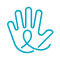 A line drawing of a hand on a white background.