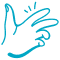 A drawing of a hand with wings on a white background.