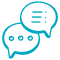 Two speech bubbles with three lines on them on a white background.