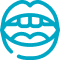 A blue icon of a mouth with teeth in a circle.