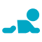 A blue icon of a baby crawling on a white background.