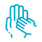 A line drawing of two hands reaching out towards each other on a white background.
