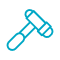 A blue line drawing of a hammer on a white background.