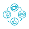 A line drawing of a circle with four icons in it.