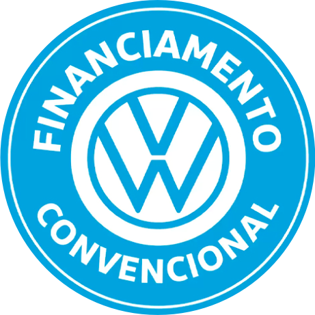 Logotipo da Volkswagen em um círculo azul com a inscrição “Financiamiento Convencional” ao redor.