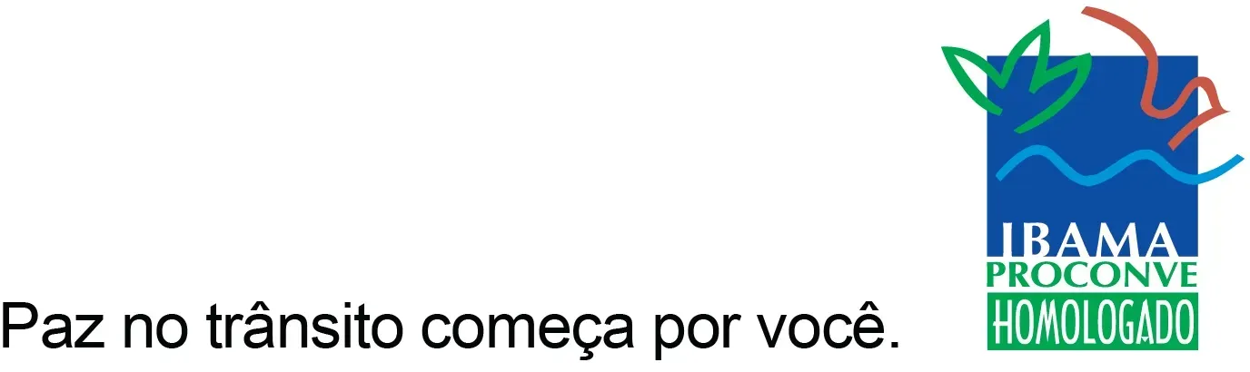Texto em português “Paz no trânsito começa por você” ao lado do selo IBAMA Proconve Homologado.