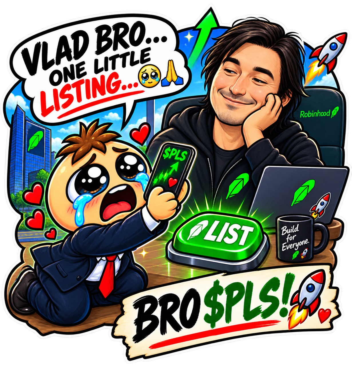 Bro on his knees holding up a phone, begging for a listing