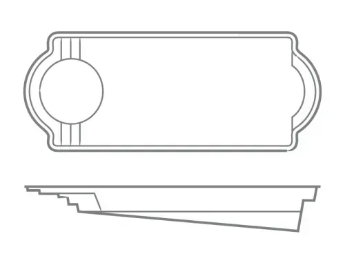 Line drawing of a rectangular tray or label with rounded corners and side view beneath it