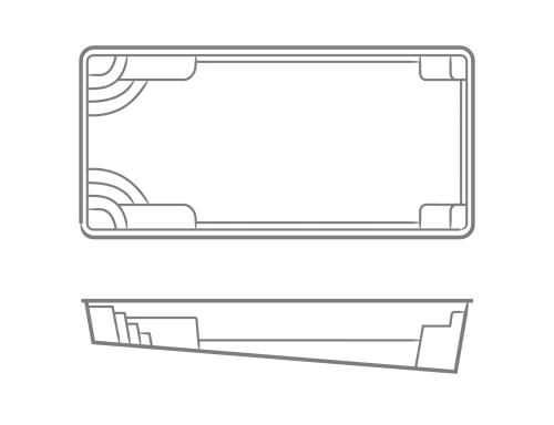 Line drawing of a rectangular tray or frame shown from top and side views.