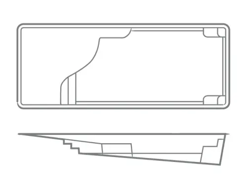 Technical line drawing of a long rectangular object shown in top and side views.