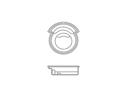 Black line drawing of a round mechanical part with a side view beneath it on a white background