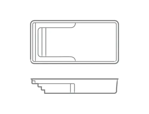 Top and side technical line drawings of a rectangular tray-like object with a recessed inner section.