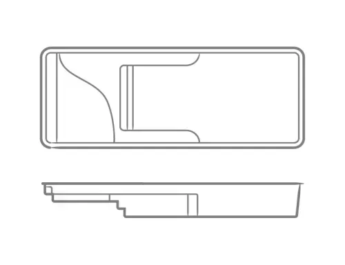 Technical line drawing of a rectangular mechanical part shown in top and side views.