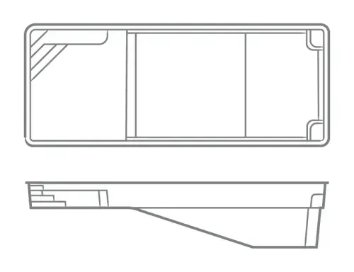 Technical line drawing of a rectangular panel shown from top and side views
