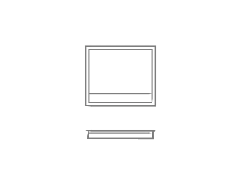 Simple gray outline of a computer monitor above a narrow stand or tray.