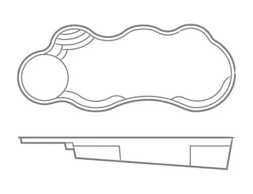 Simple black-and-white line drawing of a whimsical signboard with a circular left end and wavy outline