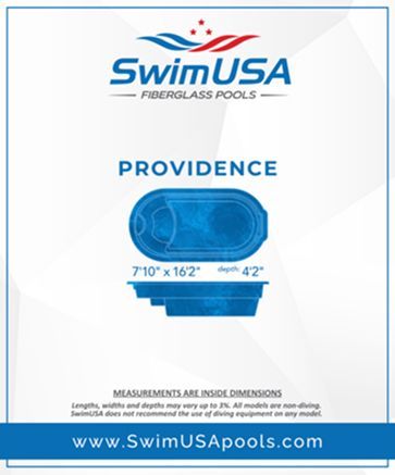 SwimUSA Providence fiberglass pool ad with blue oval pool, 7'10