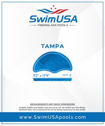 SwimUSA Tampa fiberglass pool, blue freeform shape, 92