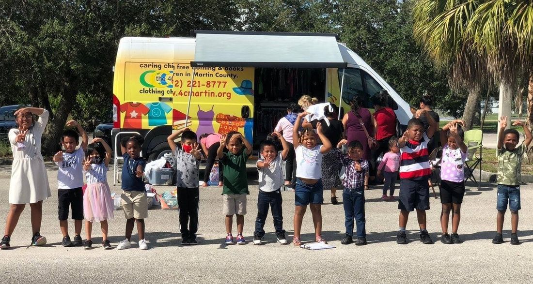 Children with Mobile Clothing Unit