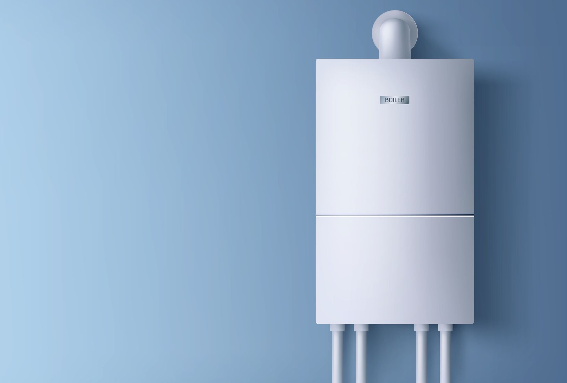A White Boiler is Sitting on a Blue Wall — Dave's Plumbing and Gasfitting in Maroochydore, QLD