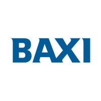The logo for baxi is blue and white on a white background.