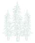 A drawing of three pine trees on a white background.
