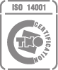 A black and white logo for iso 14001 certification.