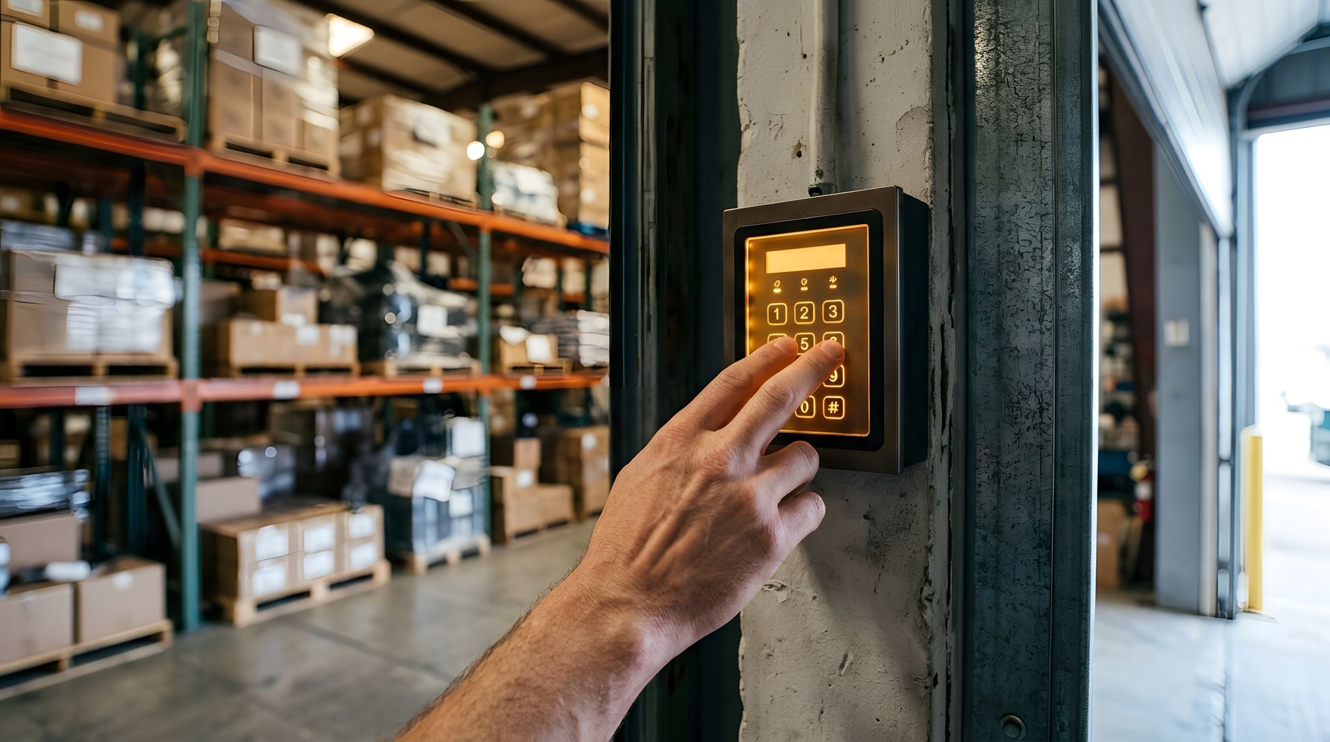 Securing logistics facilities with wall-mounted commercial access control systems keypads.