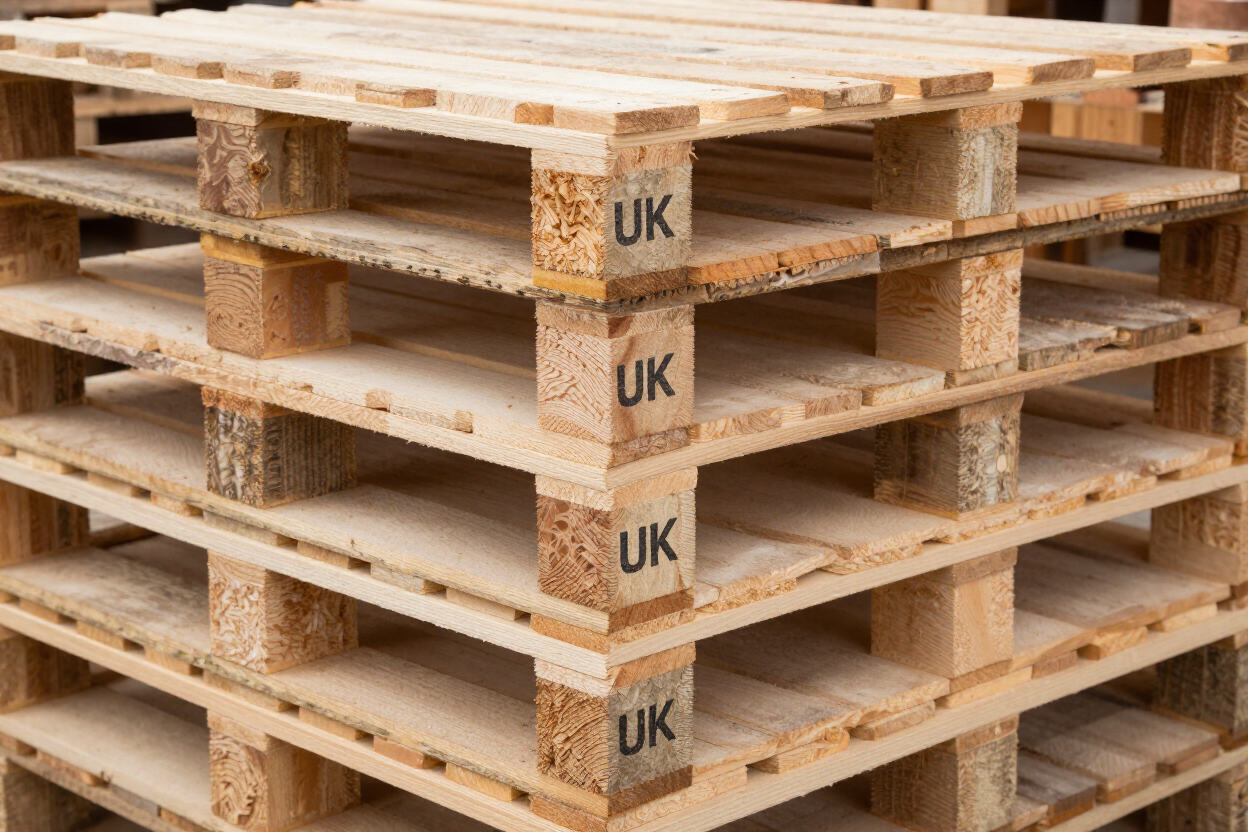 Stacked timber pallets ready for dispatch