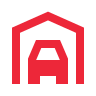 Une maison rouge avec la lettre a à l'intérieur.