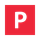 La lettre p est dans un carré rouge sur fond blanc.