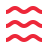 Trois vagues rouges sur fond blanc.