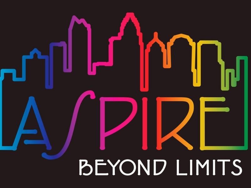 Colorful cityscape outline above the word 