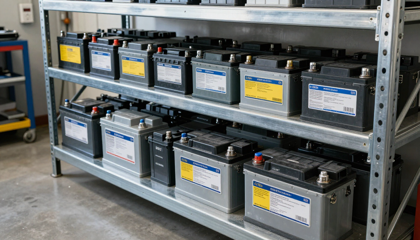 Baterías automotrices listas para instalación en un taller