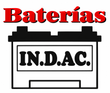 Logotipo de una batería con las etiquetas “Baterías” e “IN.DAC” en rojo, negro y blanco.