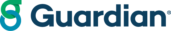 Guardian logo in blue and teal text with abstract green icon