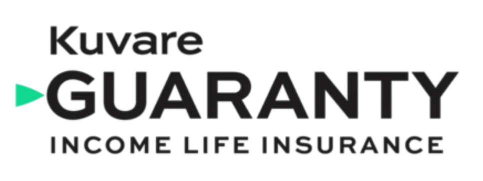 Kuvare Guaranty Income Life Insurance logo with green triangle icon and black text