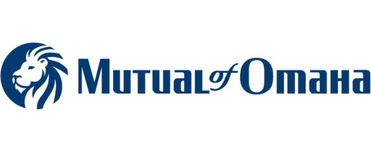 Mutual of Omaha logo with blue lion icon and text on white background