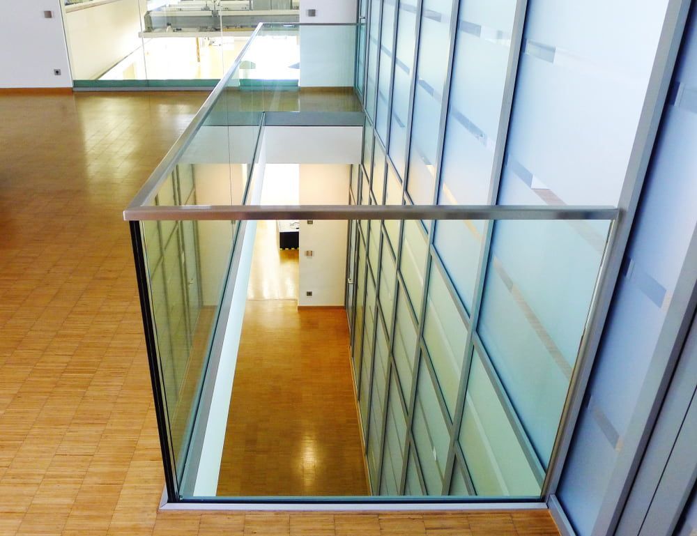 View of indoor balustrades from a second storey.