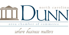 Logo for Dunn, North Carolina, Area Chamber of Commerce: Includes building icon and text