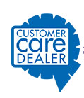 Blue Customer Care Dealer logo in a speech bubble shape.