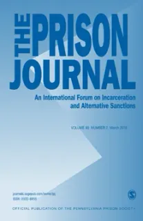 Blue cover of The Prison Journal, with large title text and a pale arrow graphic.