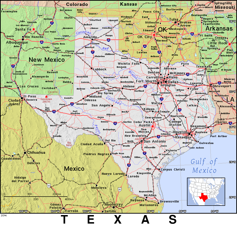 A map of texas shows the location of new mexico