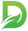 Green gradient logo featuring a letter "D" with a leaf-like cutout.