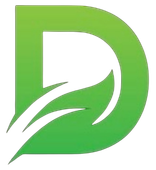 Green gradient logo featuring a letter "D" with a leaf-like cutout.