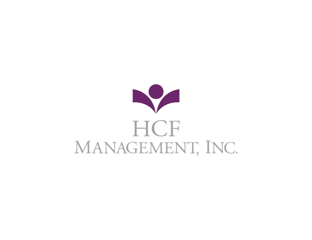 HCF Management, Inc. logo with purple emblem and gray text on white background