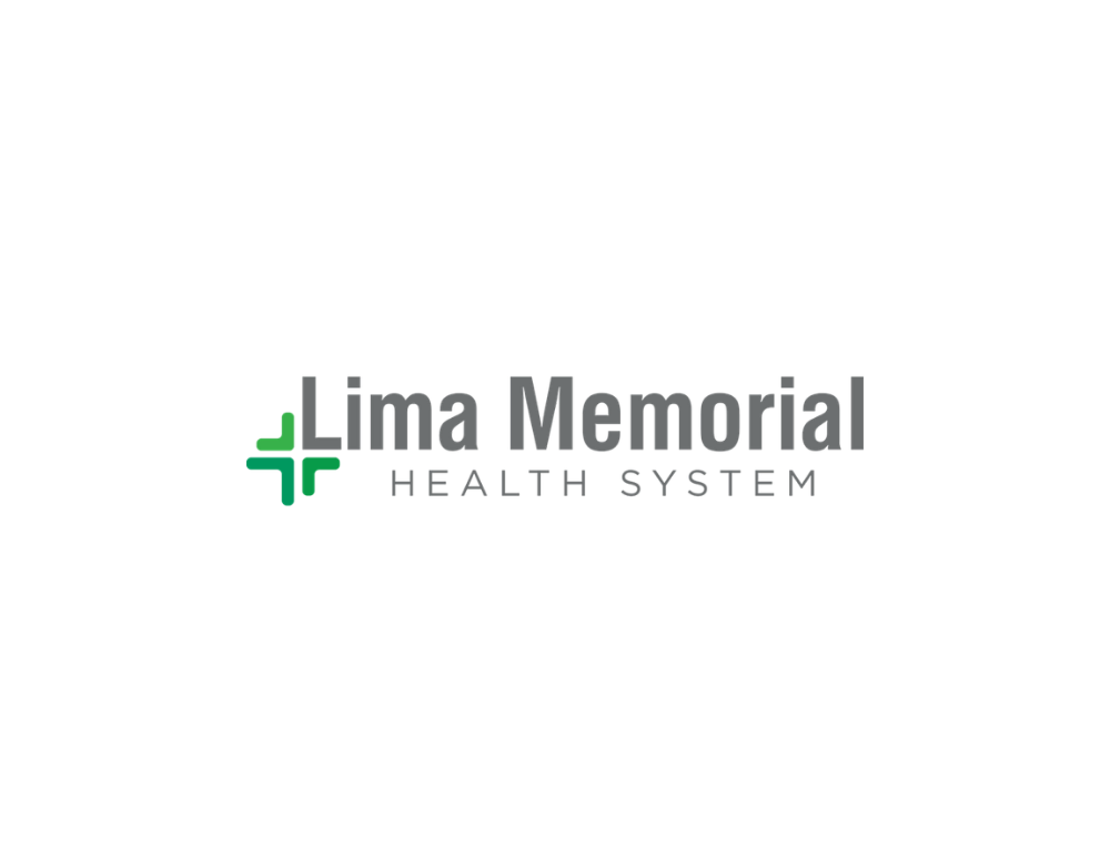 Lima Memorial Health System logo with green cross icon and gray text on white background