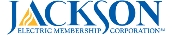 Jackson Electric Membership Corporation logo with blue and gold text and stylized orange lines