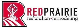 Red Prairie restoration+remodeling logo with red and black text and a red windmill emblem