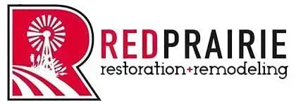 Red Prairie restoration+remodeling logo with red windmill icon and bold red and black text